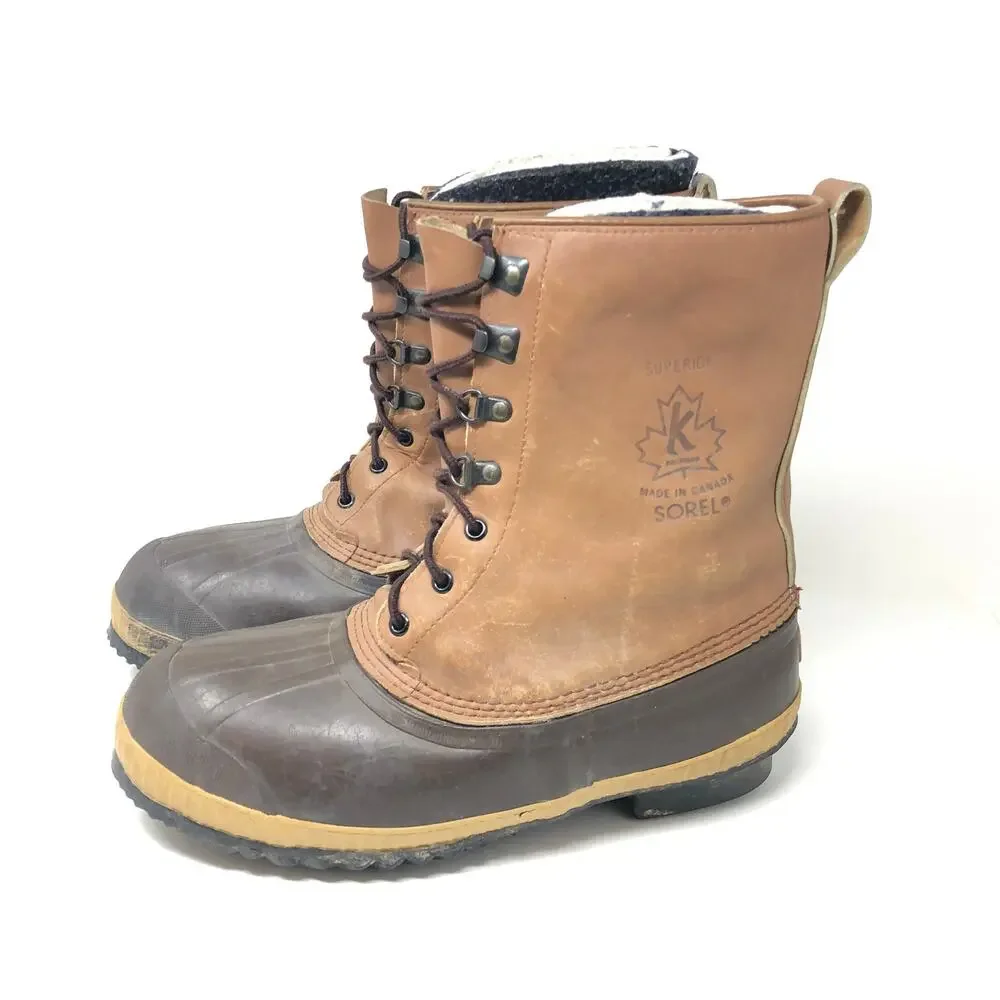 Sorel Winter Outdoor Duck Boots Mens‎ 9 Tan Brown Vintage Lace Up Winter Shoe